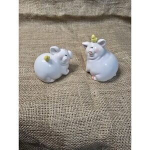 Vintage White Pig‎ with Yellow Bird Salt & Pepper Shakers